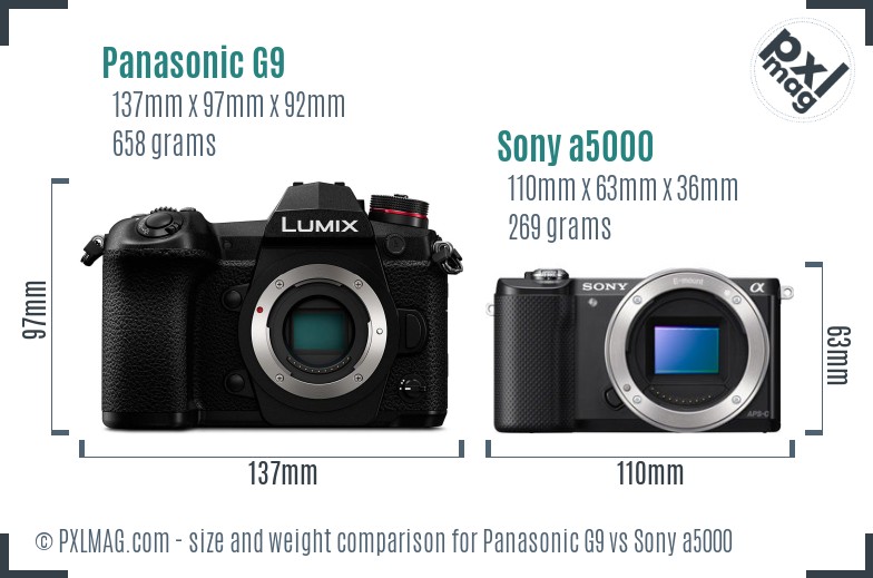 Panasonic G9 vs Sony a5000 size comparison