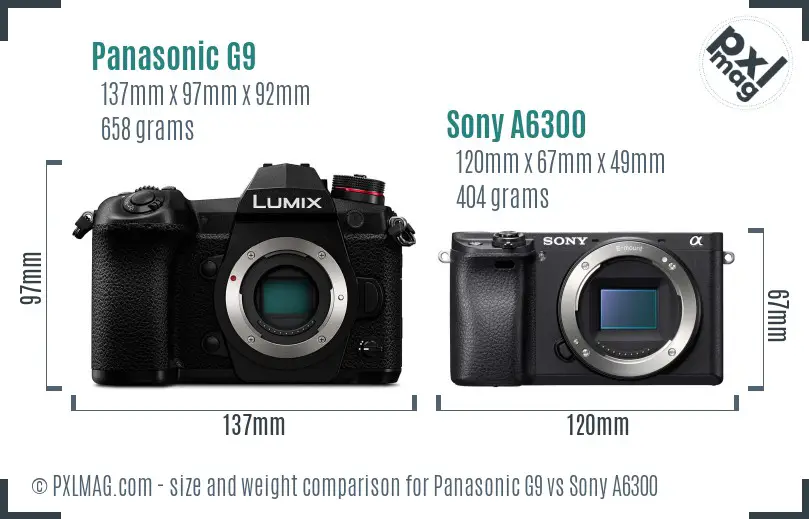Panasonic G9 vs Sony A6300 size comparison