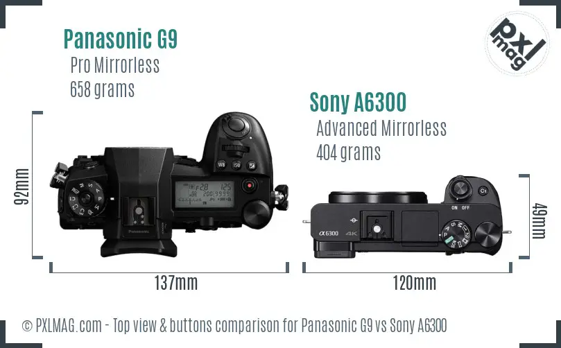 Panasonic G9 vs Sony A6300 top view buttons comparison