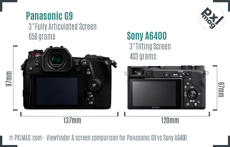 Panasonic G9 vs Sony A6400 Screen and Viewfinder comparison