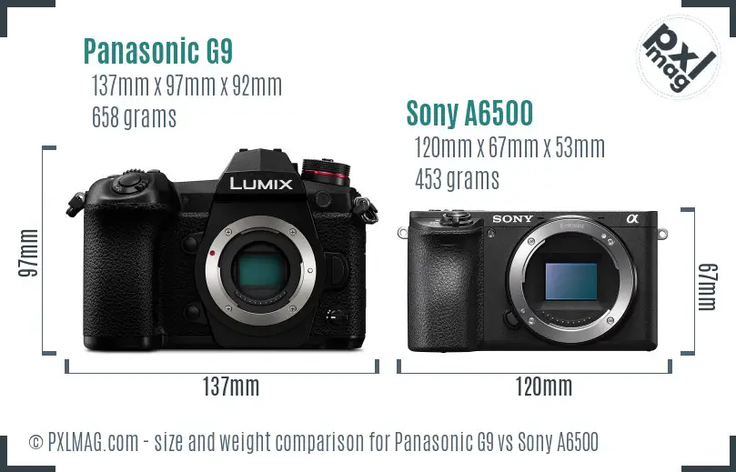 Panasonic G9 vs Sony A6500 size comparison