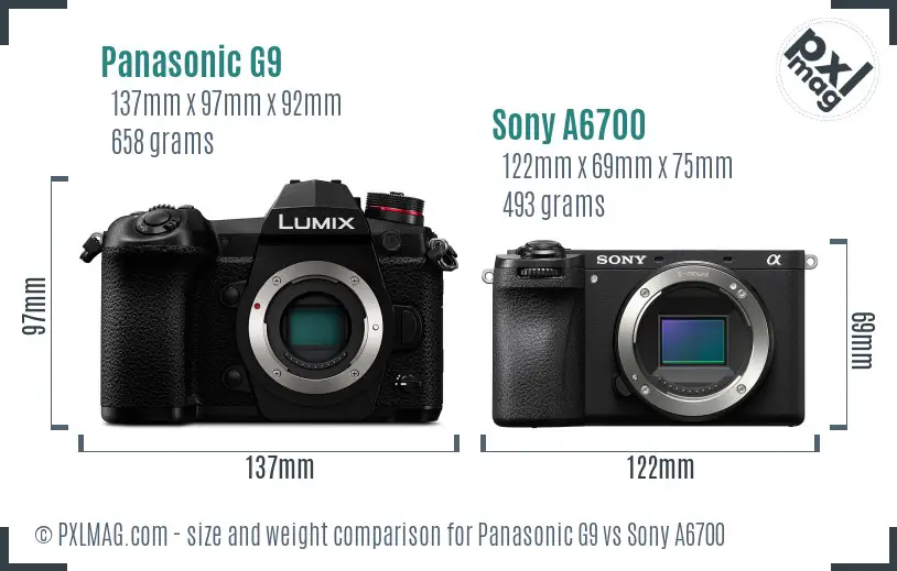 Panasonic G9 vs Sony A6700 Size Comparison