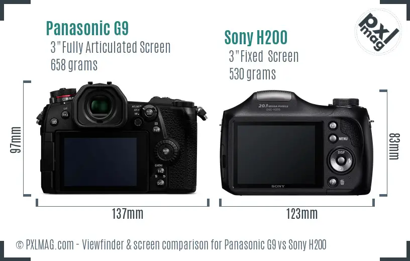 Panasonic G9 vs Sony H200 Screen and Viewfinder comparison