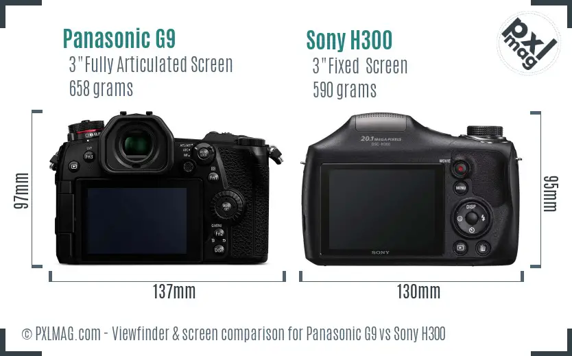 Panasonic G9 vs Sony H300 Screen and Viewfinder comparison