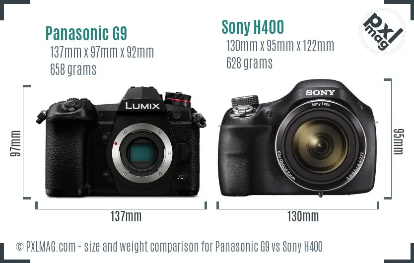 Panasonic G9 vs Sony H400 size comparison