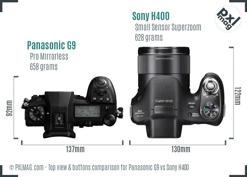 Panasonic G9 vs Sony H400 top view buttons comparison