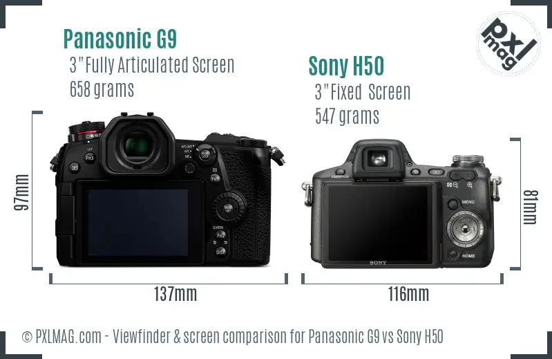 Panasonic G9 vs Sony H50 Screen and Viewfinder comparison