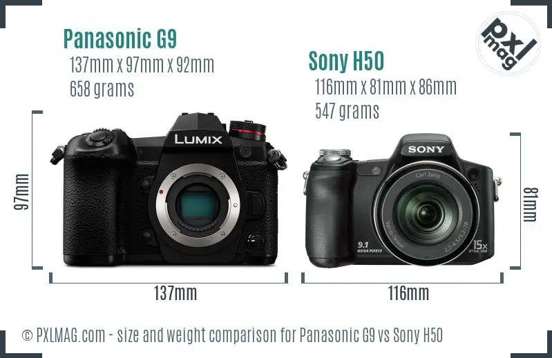 Panasonic G9 vs Sony H50 size comparison