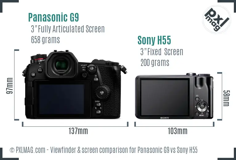 Panasonic G9 vs Sony H55 Screen and Viewfinder comparison