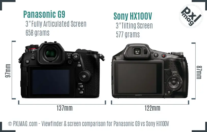 Panasonic G9 vs Sony HX100V Screen and Viewfinder comparison