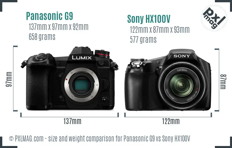 Panasonic G9 vs Sony HX100V size comparison