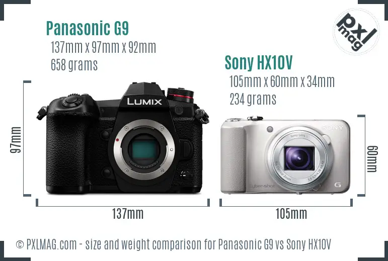 Panasonic G9 vs Sony HX10V size comparison