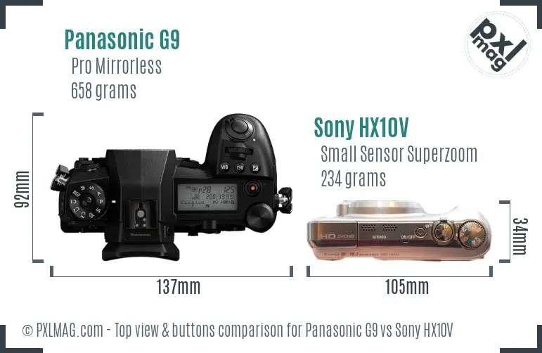 Panasonic G9 vs Sony HX10V top view buttons comparison