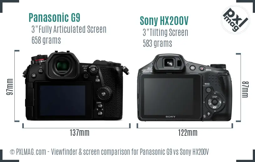 Panasonic G9 vs Sony HX200V Screen and Viewfinder comparison