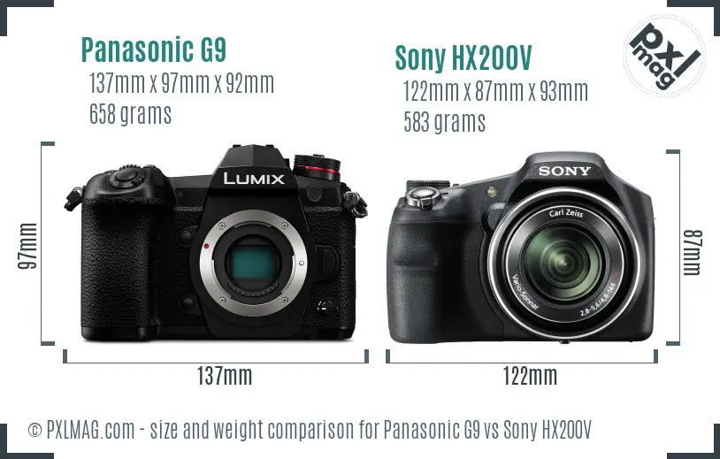 Panasonic G9 vs Sony HX200V size comparison
