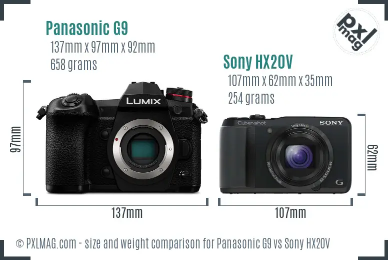 Panasonic G9 vs Sony HX20V size comparison