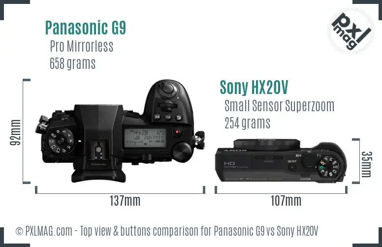 Panasonic G9 vs Sony HX20V top view buttons comparison