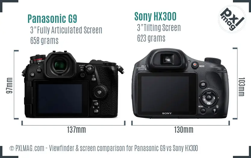 Panasonic G9 vs Sony HX300 Screen and Viewfinder comparison