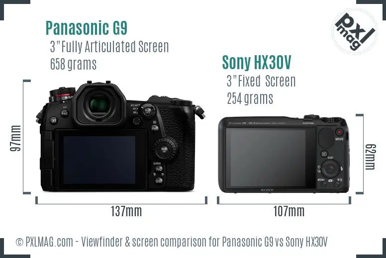 Panasonic G9 vs Sony HX30V Screen and Viewfinder comparison