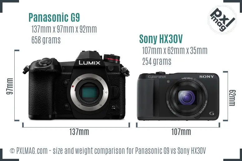 Panasonic G9 vs Sony HX30V size comparison