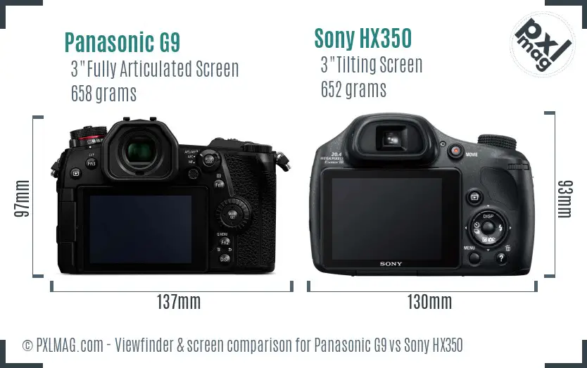 Panasonic G9 vs Sony HX350 Screen and Viewfinder comparison