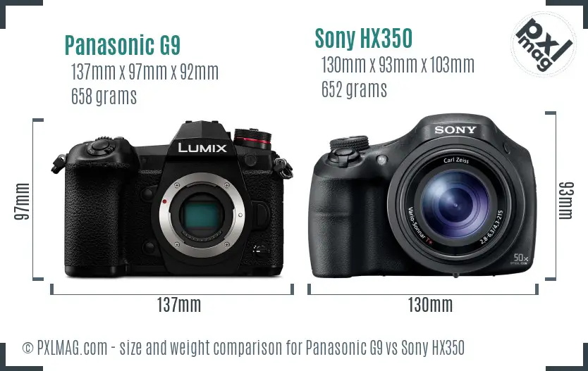 Panasonic G9 vs Sony HX350 size comparison