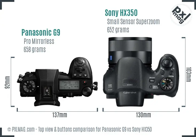 Panasonic G9 vs Sony HX350 top view buttons comparison