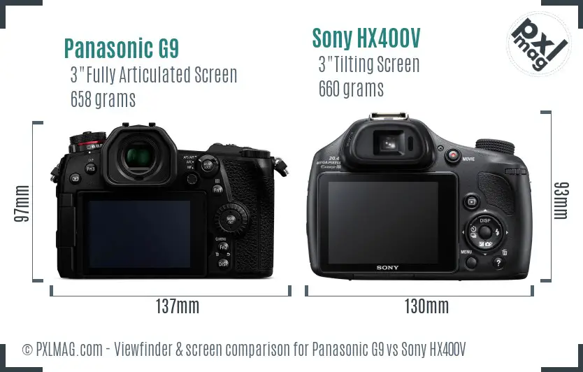 Panasonic G9 vs Sony HX400V Screen and Viewfinder comparison