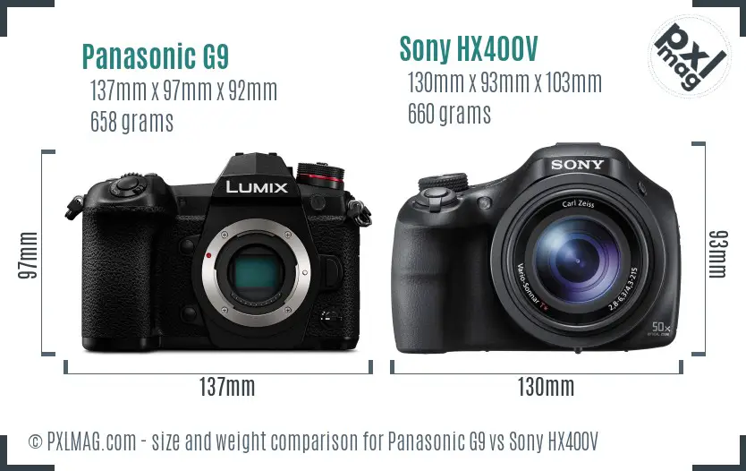 Panasonic G9 vs Sony HX400V size comparison