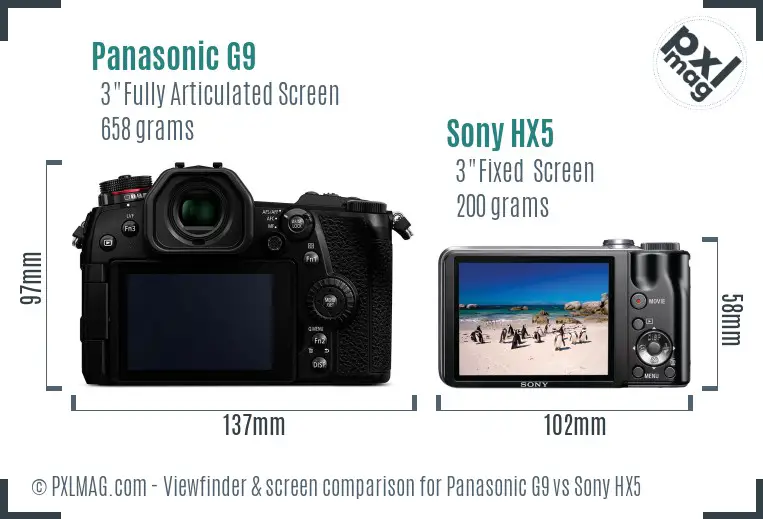 Panasonic G9 vs Sony HX5 Screen and Viewfinder comparison