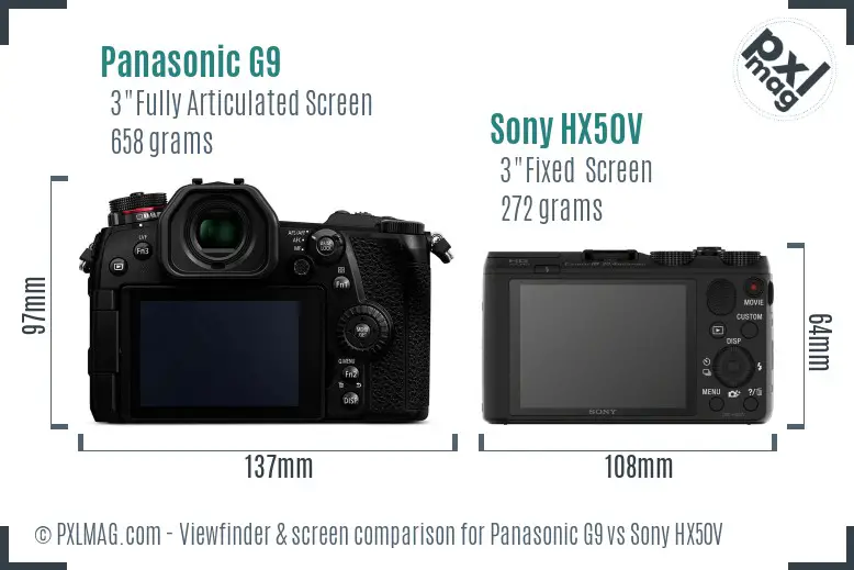 Panasonic G9 vs Sony HX50V Screen and Viewfinder comparison