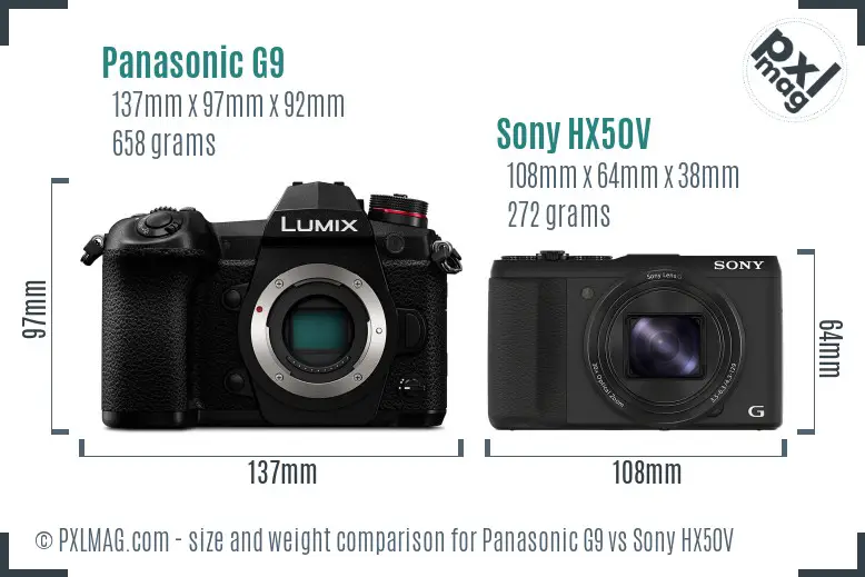 Panasonic G9 vs Sony HX50V size comparison