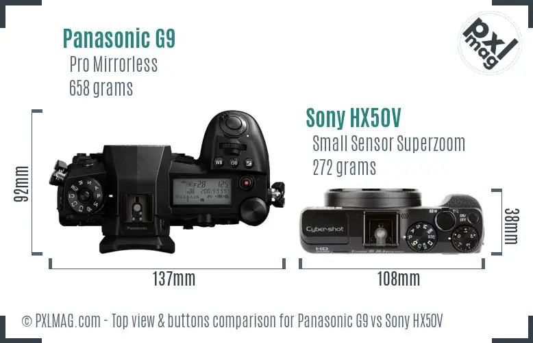 Panasonic G9 vs Sony HX50V top view buttons comparison