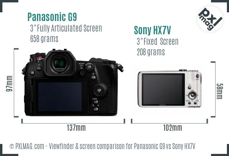Panasonic G9 vs Sony HX7V Screen and Viewfinder comparison