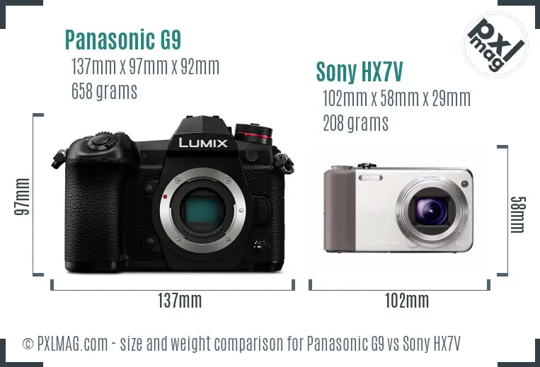 Panasonic G9 vs Sony HX7V size comparison