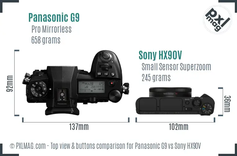 Panasonic G9 vs Sony HX90V top view buttons comparison