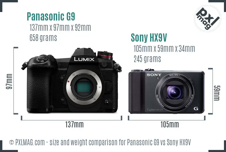 Panasonic G9 vs Sony HX9V size comparison