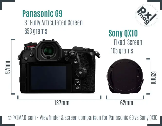 Panasonic G9 vs Sony QX10 Screen and Viewfinder comparison