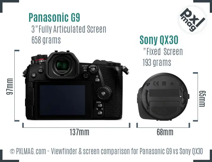 Panasonic G9 vs Sony QX30 Screen and Viewfinder comparison