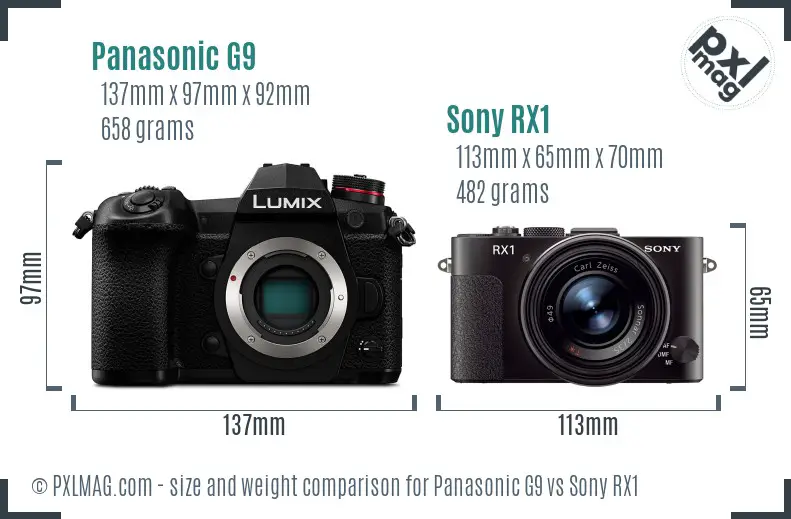 Panasonic G9 vs Sony RX1 size comparison