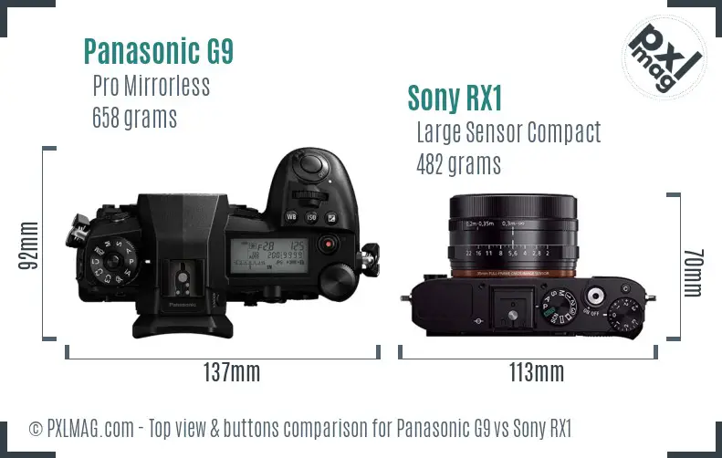 Panasonic G9 vs Sony RX1 top view buttons comparison