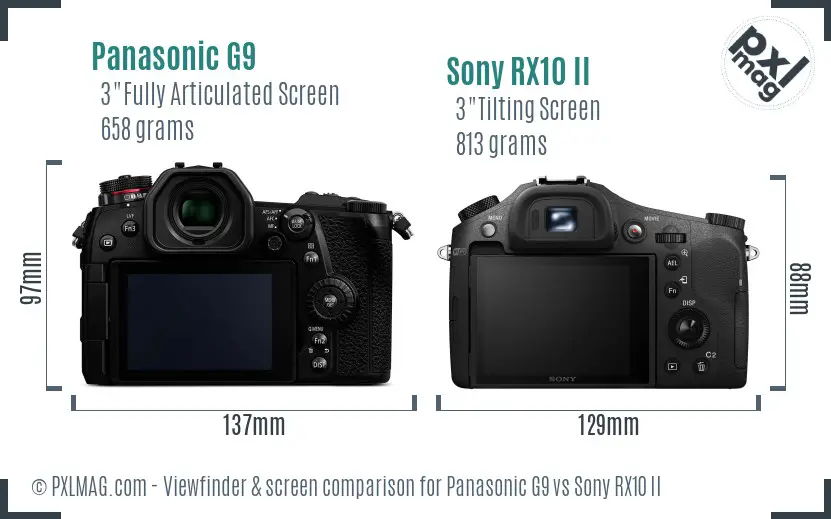 Panasonic G9 vs Sony RX10 II Screen and Viewfinder comparison