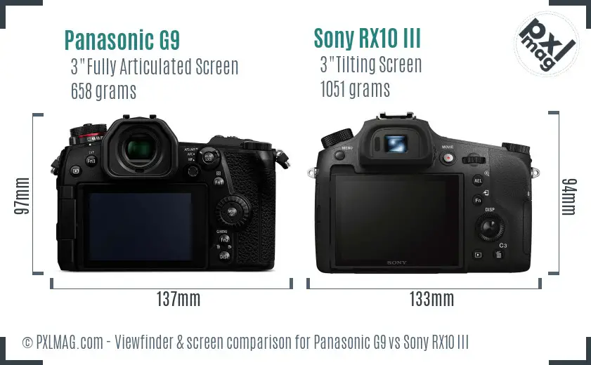 Panasonic G9 vs Sony RX10 III Screen and Viewfinder comparison