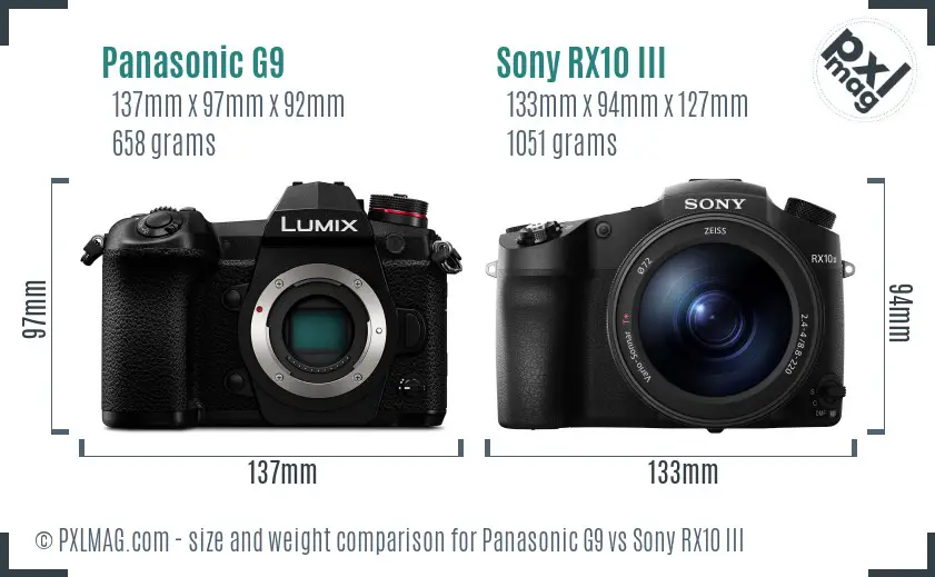 Panasonic G9 vs Sony RX10 III size comparison