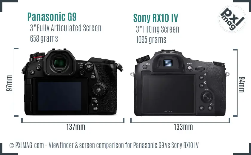 Panasonic G9 vs Sony RX10 IV Screen and Viewfinder comparison