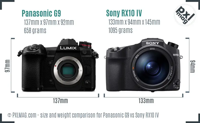 Panasonic G9 vs Sony RX10 IV size comparison