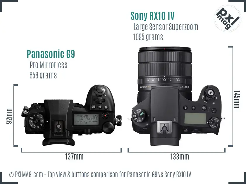Panasonic G9 vs Sony RX10 IV top view buttons comparison