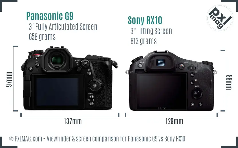 Panasonic G9 vs Sony RX10 Screen and Viewfinder comparison