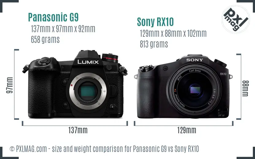 Panasonic G9 vs Sony RX10 size comparison