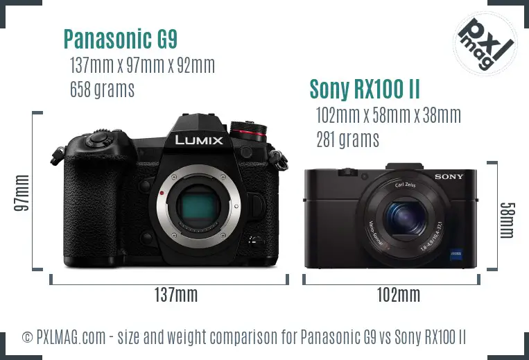 Panasonic G9 vs Sony RX100 II size comparison